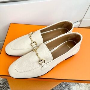 MNG (Mango) Women's Cream Loafers with Gold Chain Details - Size: 39